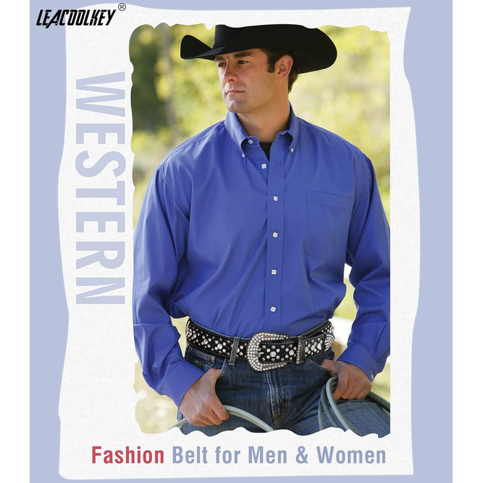 Стильний ремінь LEACOOLKEY з камінням та заклепками, жіночий та чоловічий, PU шкіра, для джинсів, чорний