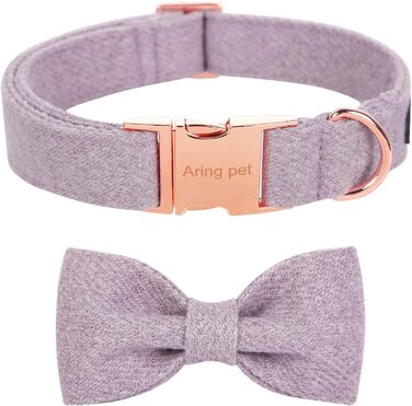 Нашийник для собак Aring Pet з бавовни лавандового кольору з бантом, регульований з металевою застібкою, для малих, середніх та великих собак