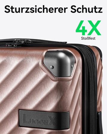 LUGGEX Carry-on Suitcase Hard Shell with Wheels - Expandable to 38L - Robust Polycarbonate for Stress-Free Travel (Rose Gold, 20/24/28)
