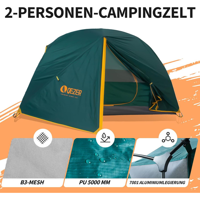 Намет кемпінговий купольний 1-2 місця Campingzelt водонепроникний, вітростійкий, для походу, кемпінгу, активного відпочинку (зелений)