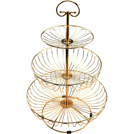 Металевий кошик для фруктів та овочів з ручкою - 3 яруси, великий, з нержавіючої сталі, з циркуляцією повітря (45 см, Ø30-24-16.5 см), золотий