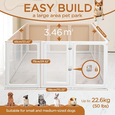 Вигул для цуценят Citylife 8-TLG 60 см, розкладний вольєр для собак з дверима, вольєр для собак у квартиру, великий вольєр для собак, котів, кроликів, дрібних тварин, неслизький, прозорий