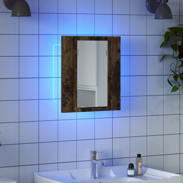 Шафа у ванну кімнату з дзеркалом та LED-підсвіткою, димлений дуб, 40x12x45 см