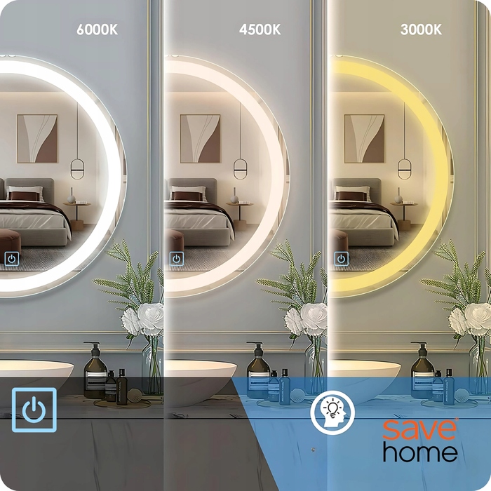 Кругле дзеркало у ванну кімнату SAVE HOME LED 60 см з підсвіткою та сенсорним керуванням