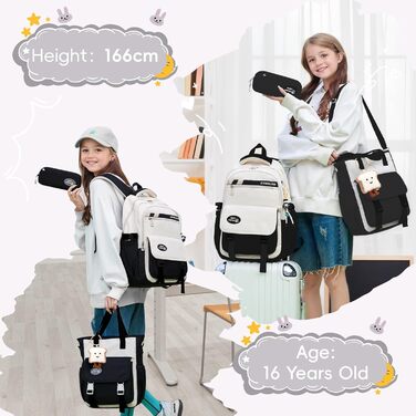 Шкільний рюкзак Tanou для дівчаток-підлітків, набір: рюкзак, сумка через плече та пенал, зелений (чорний)