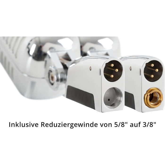 Pronomic DM-66S: Комплект динамічних мікрофонів – мікрофон для вокалу, мовлення, Rockabilly дизайн, зі штативом та XLR-кабелем, сріблястий/білий