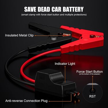 Powerbank Starthilfe Povasee UltraSafe для автомобіля 12V: Jump Starter з LED, 5000A, 2 USB-виходи (до 10л бензину/8л дизеля)