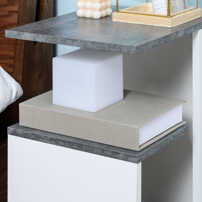 HOMCOM Bedside Table with 4 Wheels, 3 Shelves, 35 x 29.5 x 65.5 cm, Gray/White