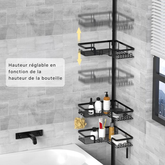 Поличка для душу Kegii без свердління, телескопічна поличка для кута, тримач для шампуню в душ, регульована висота, 4 шт., чорний