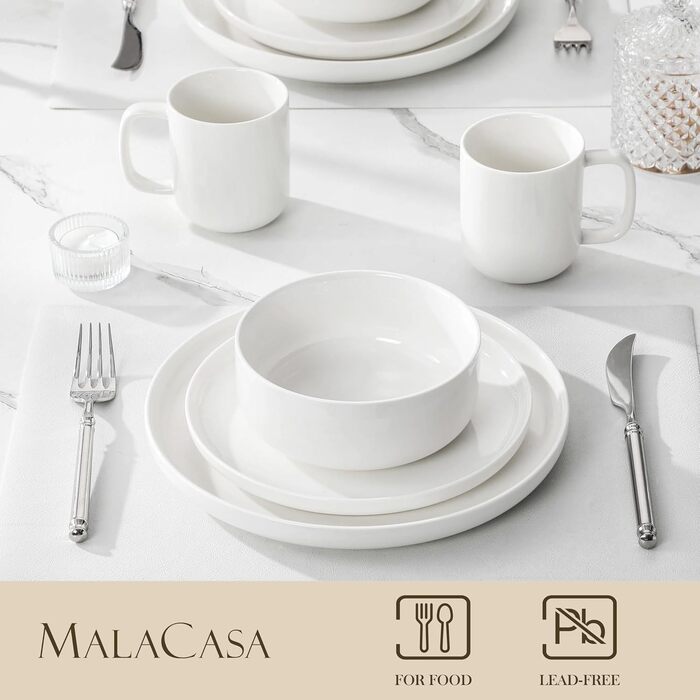 Набір кавових чашок MALACASA LUNA, 6 шт., 300 мл, порцеляна. Чашки для кави, чаю, соку, лате, капучино, какао. Можна мити в посудомийній машині та використовувати в мікрохвильовці. Білий колір.