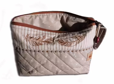 Embroidered Cosmetic Bag Feathers - Wash Bag - Makeup Bag - Toiletry Bag - Diaper Bag