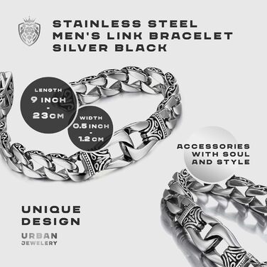 Чоловічий браслет URBAN JEWELRY з нержавіючої сталі, чорний, 23 см (з подарунковою коробкою бренду)