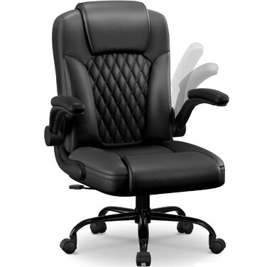 Ергономічне крісло для начальника, чорне, з PU-шкіри, для офісу та геймінгу, з ромбоподібним стежкою, S-подібною спинкою, регульована висота 48-58 см