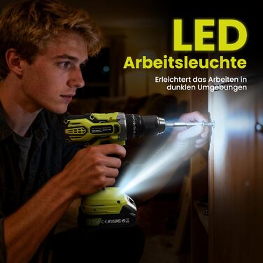 Акумуляторний дриль-шуруповерт 21V з 2 акумуляторами 2000mAh, 45Nm, 2 швидкості, 25+3 ступені крутного моменту, патрон 10мм, 27 предметний набір та кейс для дому та DIY