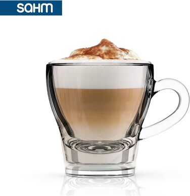 Sahm Cappuccino Glasses with Handles Set (6 PCS) - 180ml Cappuccino Cups Set - Dishwasher Safe - Ideal Teacups with Handles