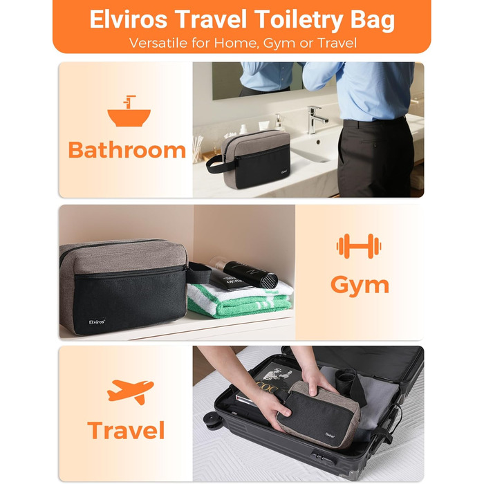 Чоловіча дорожня туалетна сумка, водонепроникна, з кишенею для гоління та ручкою, органайзер для косметики, для спортзалу, душу, ванної кімнати, подарунок для чоловіків, чорно-сіра (чорний & хакі)