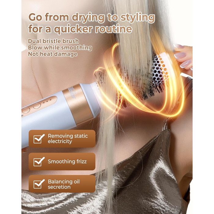 UKLISS Air Styler 7 в 1: фен-щітка з 7 насадками для сушіння, укладання та об'єму волосся, іонізація, білий