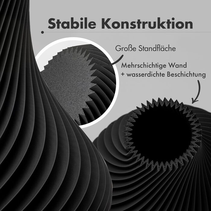 NATUMO ваза 3D 'Longi' – чорна ваза для квітів, сучасний дизайн, міцна, 18 см