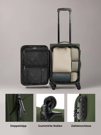 Набір валізак SMARTBOX 3 шт. для жінок та чоловіків | Легкі та стабільні валізи-ролики, якісний softcase, 4 колеса та кодовий замок | Розширювані | Колір: Slate-green, Розмір: S (56 см)