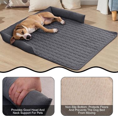 OKYUK Лежанка для собак, зручний коршок, диванчик для собак, чохол для дивана, ручне прання, неслизький, підходить для собак з довгою шерстю (темно-сірий, L 75 x B 75 x H 13 см) (90 x 90 x 10 см, Корд Темно-сірий)