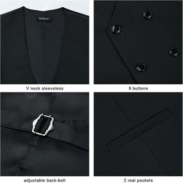 Чоловіча жилетка Enlision з дворядним застібкою та V-подібним вирізом, Slim Fit, для костюма, повсякденного, формального та ділового стилю, чорного кольору