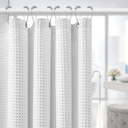Штора для душу біла 180x180 см, вафельна, з металевими кільцями та гачками, водонепроникна, з утяжеленим краєм