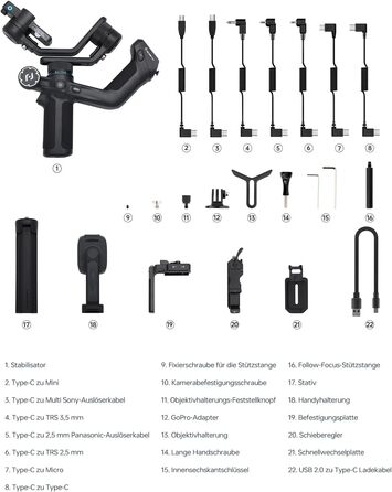 Feiyu SCORP Mini 2: Стабілізатор для камер (без дзеркала, екшн-камер, iPhone/Samsung) з підсвічуванням та виносним штативом. Чорний/Білий