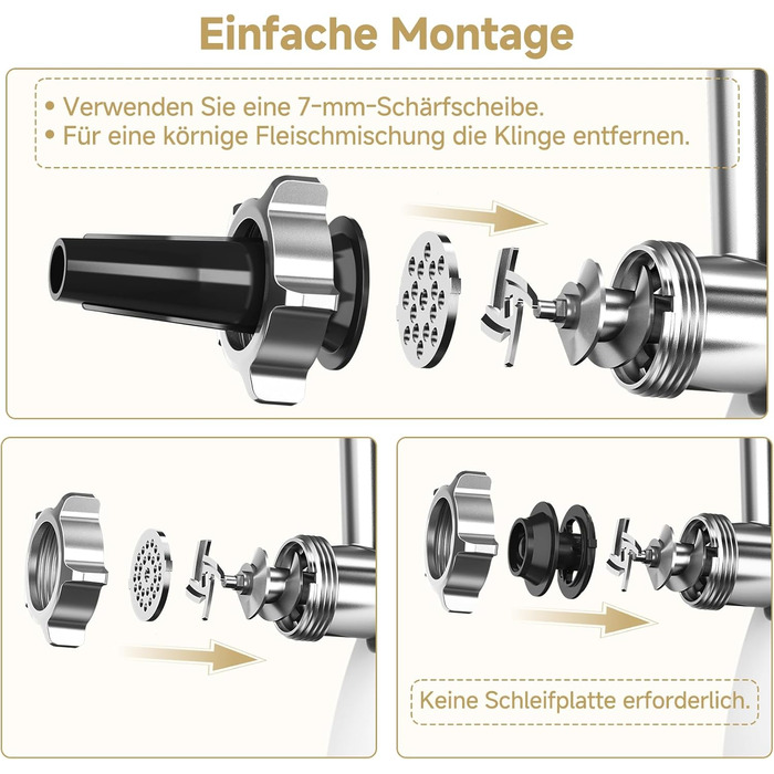 М'ясорубка електрична AMZCHEF для дому з 3 насадками, пристроєм для ковбас та набором для куббе | Ідеально для фаршу, ковбасок та домашньої кухні (біла)