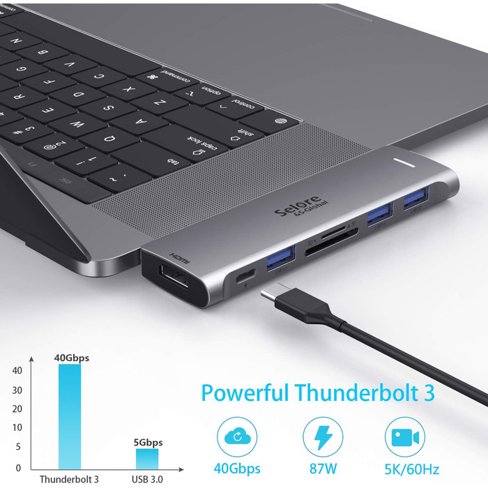 Док-станція USB-C з підтримкою 2 моніторів 4K, DisplayPort, USB3.1, RJ45, 100W PD, картрідер, аудіо/мікрофон, для ноутбуків Dell HP (7 в 2, сірий)