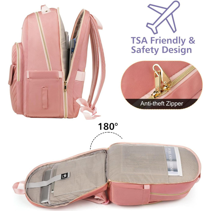 Жіночий рюкзак для ноутбука 17,3 дюйма: стильний рюкзак для дівчат-підлітків, студентів та вчителів, ідеальний для навчання, роботи та офісу (15.6', Рожевий)