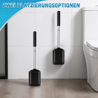 Набір для туалету: щітка для унітазу з тримачем, нержавіюча сталь та силікон, чорний
