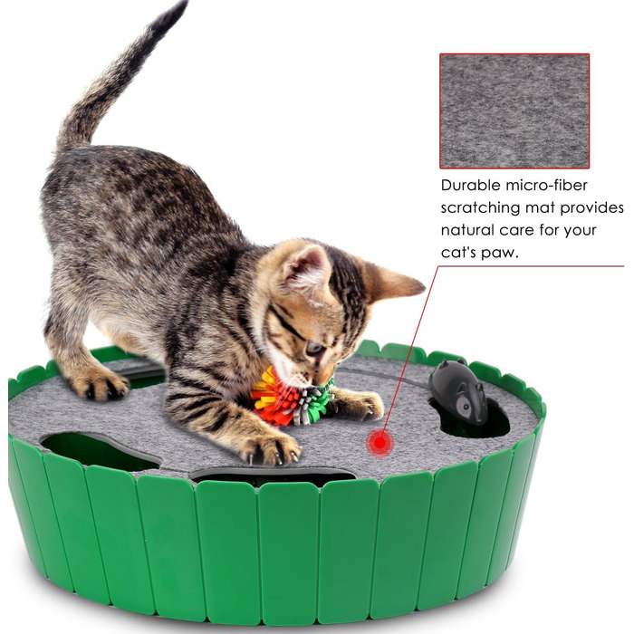 Pawaboo Cat Toy Electric Mouse, Interactive Kitten Toy Cat Bed Scratch Mat Catnip, Cute and Safe Toy Play Ball for Small Cat Play Biting Chewing - Green