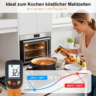 Інфрачервоний термометр KETOTEK KT400Y: безконтактне вимірювання температури -50°C до 400°C, для кухні, барбекю, холодильника, промисловості, продуктів харчування