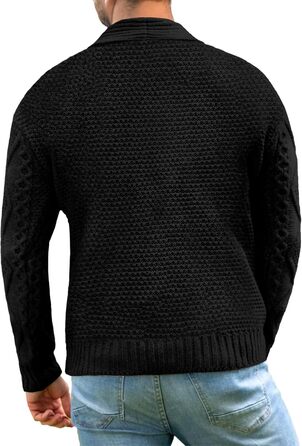 Чоловіча в'язана жилетка Comdecevis з коміром-шарфом, рельєфним в'язанням, на кнопках, з довгими рукавами, кишенями, темно-синього кольору (3XL)