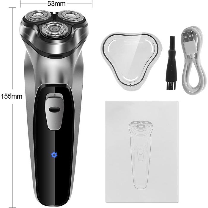 Електричний гоління для чоловіків NWOUIIAY з прецизійним тримером та 3D-ротаційним голівкою. Сухий електричний гоління з LED-індикатором та 90 хвилин автономної роботи