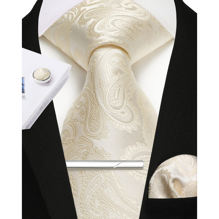 Набір краватки та кишенькового хустинки Enlision для чоловіків, краватка, краваткова затискач, запонки, Champagne, універсальний розмір