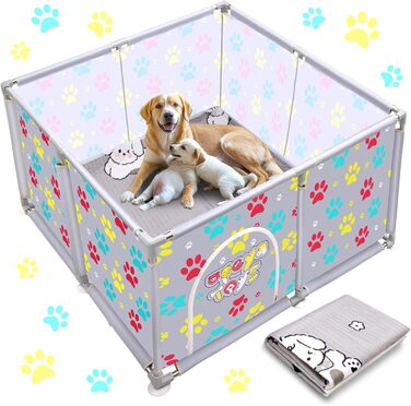 Клітка-манеж для тварин з нержавіючої сталі та міцного полотна, сіра та блакитна, для великих собак, котів, дрібних тварин