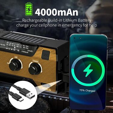 Сонячне радіо на випадок надзвичайних ситуацій Solarbaby з ручним приводом, LED-ліхтариком, SOS-сигналом та акумулятором 4000mAh для заряджання смартфону