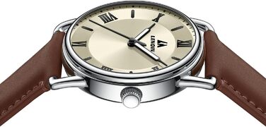 Годинник чоловічий LN LENQIN: аналоговий кварцовий годинник для чоловіків, водонепроникний 30M, з шкіряним ремінцем, стильний бізнес-годинник (Ln-0561, темно-коричневий, срібло, золото)