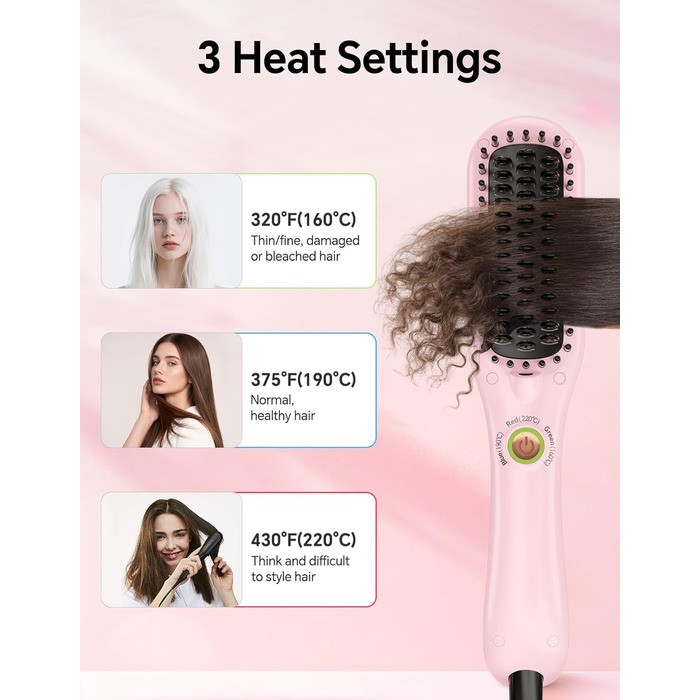 LANDOT Міні випрямляч для волосся 2-в-1: щітка-випрямляч для швидкого та легкого укладання - ідеально для короткого та середнього волосся, рожевий