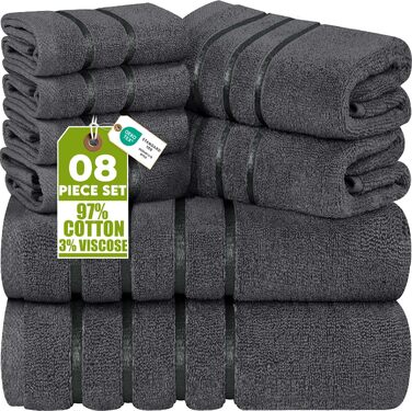 Набір рушників для ванної Utopia Towels, 8 шт. (2 великих, 2 середніх, 4 маленьких), бавовняні, гігроскопічні та швидкосохнучі, сірі