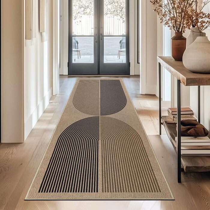 Килимок для підлоги 80x200 см з джуту - чорно-коричневий, неслизький, для кухні, коридору, спальні, балкону