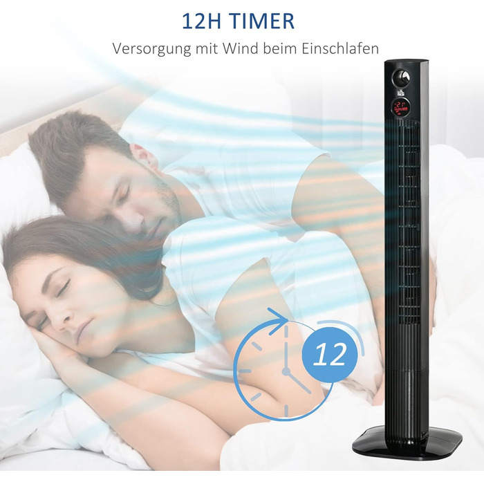 Турбовентилятор HOMCOM з пультом керування, 45W, осциляція, аромадифузор, таймер, 3 режими, чорний