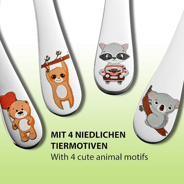 Набір дитячого столового прибору Koru Kids® Kinderbesteck (4 шт.) з нержавіючої сталі, для дітей від 3 років (Wildlife)