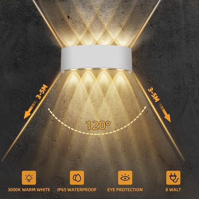 Світлодіодна настінна лампа Lureshine, 2 шт., 22x8x5 см, IP65, 8W, 3000K, чорний алюміній, для вітальні