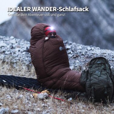 Пуховий спальний мішок для дорослих та дітей, легкий зимовий спальник Outdoor 8°C ~ -30°C для кемпінгу та альпінізму з 650 FP гусячим пухом (кава, 1500г пуху)