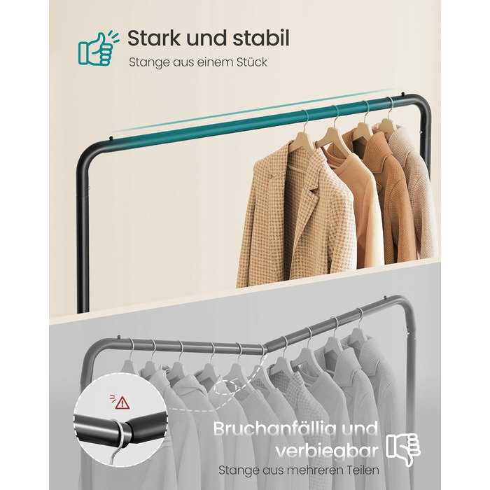 SONGMICS Кільцева вішалка для одягу на коліщатках, чорна, 38 x 110 x 141,5 см, до 50 кг, HSR016BH01