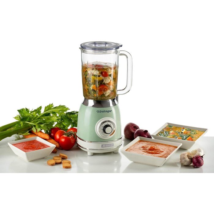 Vintage Ariete 583 Glass Mixer, Retro Multi-Function Blender with 4 Blades, 4 Speeds + Pulse Function, Ice-Crusher Function, 1.5 Liter Capacity, 1000W, Green Green Single