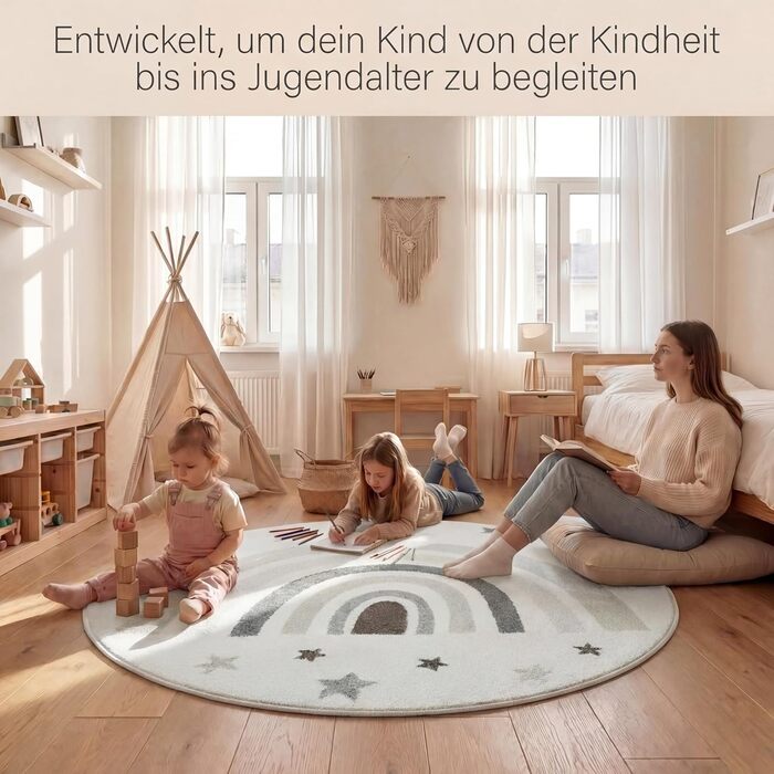 Дитячий килим Kinderteppich DOTS бежево-рожевий 80x150 см, Öko-Tex, для дівчаток, в дитячу кімнату