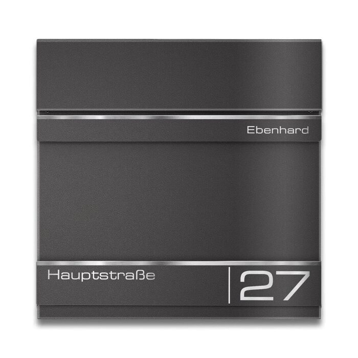 Поштова скринька Metzler Anthrazit RAL 7016 з газетницею та номерним знаком - персоналізована лазерним гравіюванням | Сучасна водонепроникна та стійка до іржі поштова скринька Hermann (Db703)